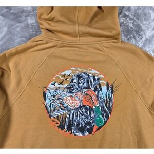 Burlebo Fleece Hoodie Sweatshirt Mens L Tan Black Lab/Mallard Duck Graphic NEW